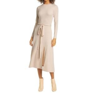 Club Monaco Tie Waist Long Sleeve Dress Oatmeal Heather Size XL NWOT $170 MSRP